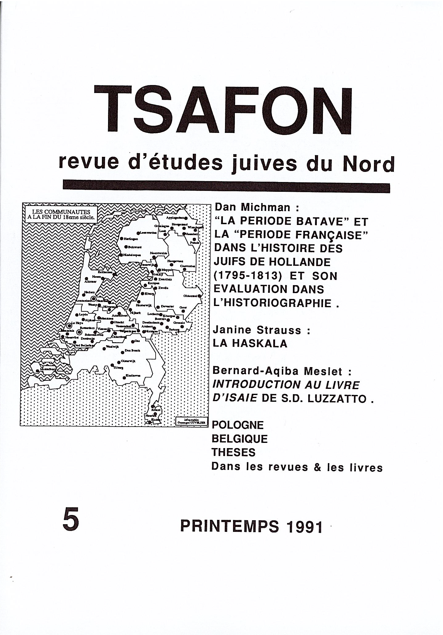Tsafon n° 5. Varia Tsafon n° 5. Varia