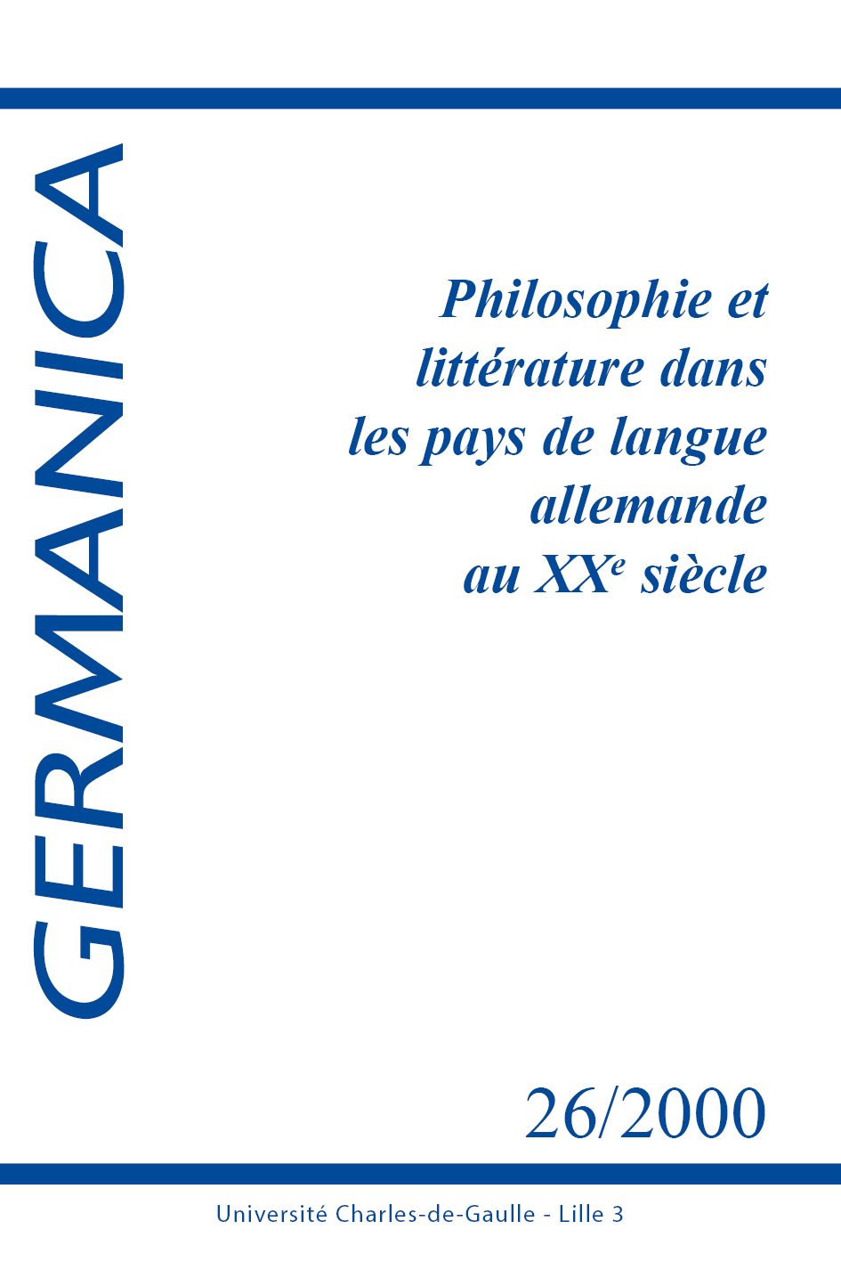 N°26. Philosophie et littérature dans les pays de langue allemande au XXe siècle