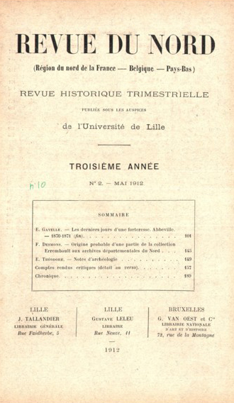 Couverture Revue du Nord n°10. Varia