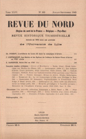 Couverture Revue du Nord n°103. Varia