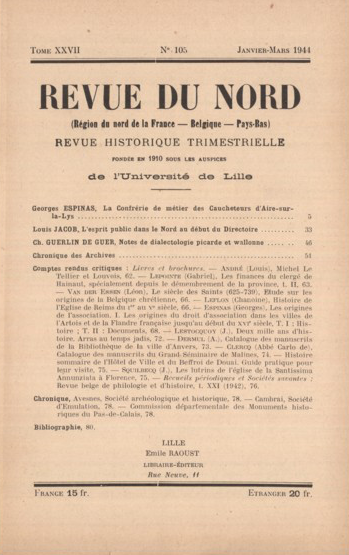 Couverture Revue du Nord n°105. Varia