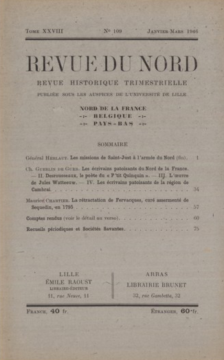 Couverture Revue du Nord n°109. Varia