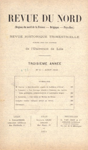 Couverture Revue du Nord n°11. Varia