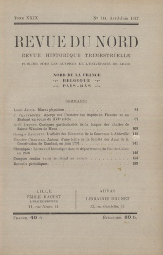 Couverture Revue du Nord n°114. Varia