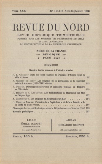 Couverture Revue du Nord n°118-119. Numéro double consacré à l'histoire urbaine
