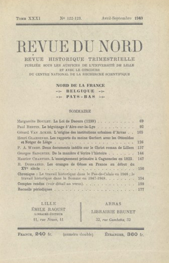 Couverture Revue du Nord n°122-123. Varia