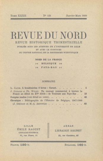 Couverture Revue du Nord n°125. Varia