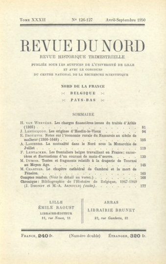 Couverture Revue du Nord n°126-127. Varia
