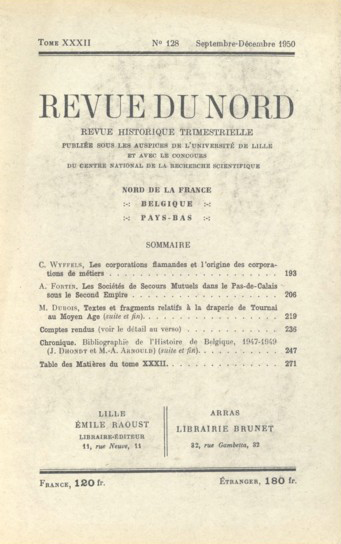 Couverture Revue du Nord n°128. Varia