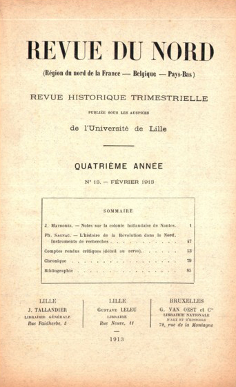 Couverture Revue du Nord n°13. Varia
