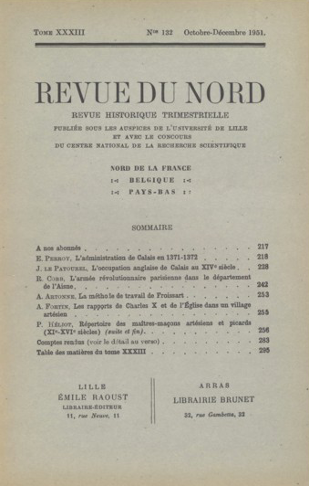 Couverture Revue du Nord n°132. Varia