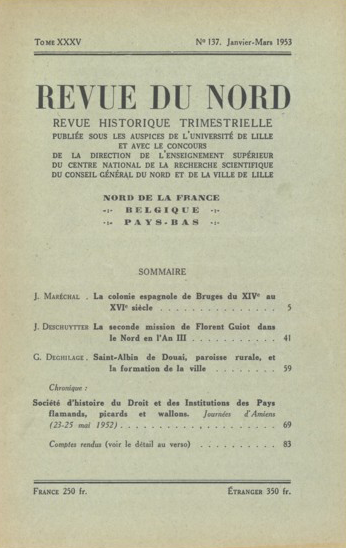 Couverture Revue du Nord n°137. Varia