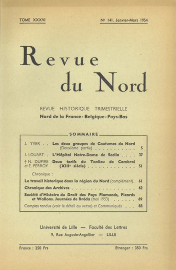 Couverture Revue du Nord n°141. Varia