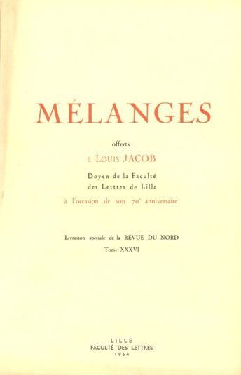 Couverture Revue du Nord n°142. Mélanges offerts à Louis Jacob à l'occasion de son 70e anniversaire