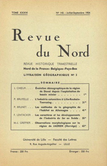 Couverture Revue du Nord n°143. Livraison géographique n° 3