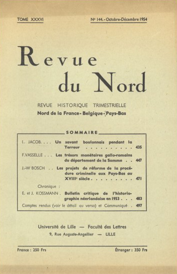 Couverture Revue du Nord n°144. Varia