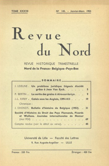 Couverture Revue du Nord n°145. Varia