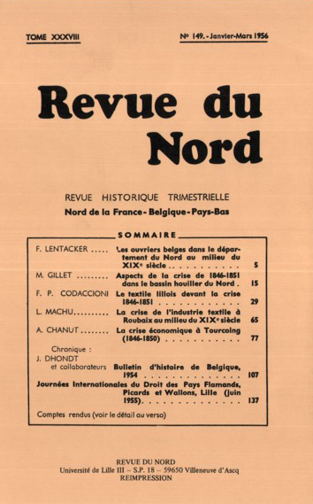 Couverture Revue du Nord n°149. Varia