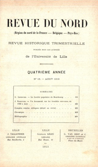 Couverture Revue du Nord n°15. Varia