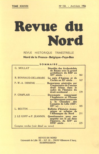 Couverture Revue du Nord n°150. Varia