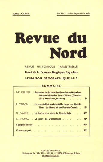 Couverture Revue du Nord n°151. Livraison géographique n° 5
