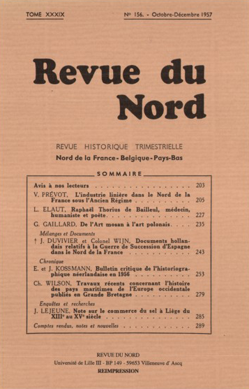 Couverture Revue du Nord n°156. Varia