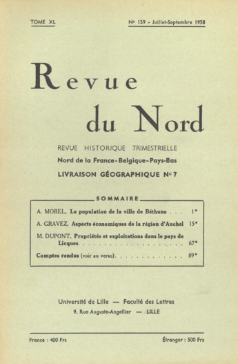 Couverture Revue du Nord n°159. Livraison géographique n°7