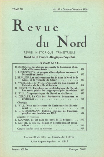 Couverture Revue du Nord n°160. Varia
