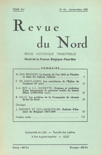 Couverture Revue du Nord n°161. Varia