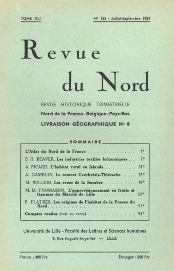 Couverture Revue du Nord n°163. Livraison géographique n° 8