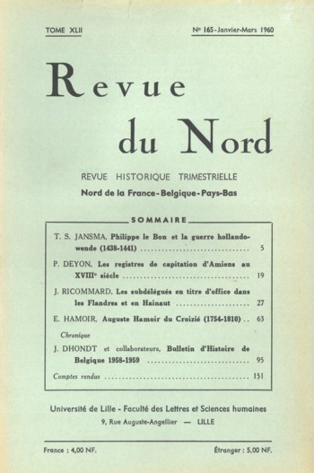 Couverture Revue du Nord n°165. Varia
