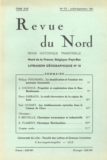 Couverture Revue du Nord n°171. Livraison géographique n° 10