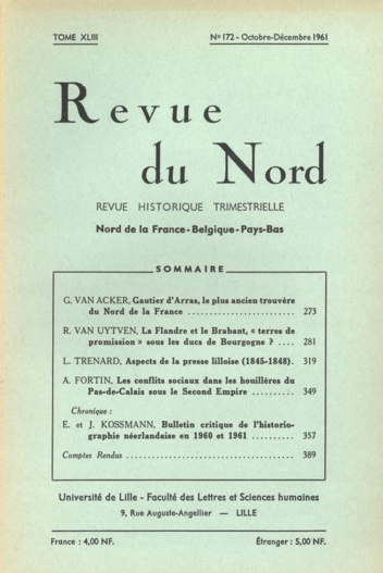 Couverture Revue du Nord n°172. Varia