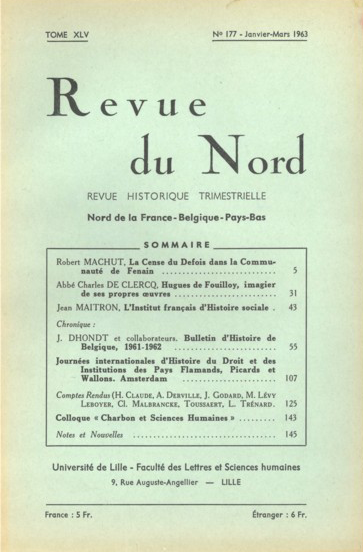 Couverture Revue du Nord n°177. Varia