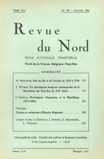 Couverture Revue du Nord n°178. Varia