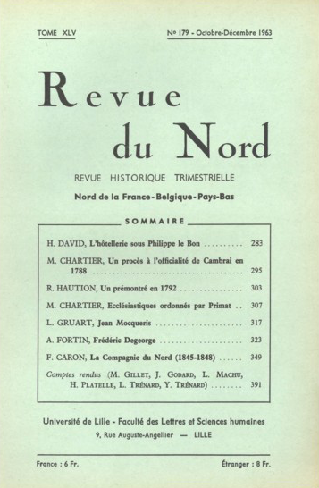 Couverture Revue du Nord n°179. Varia