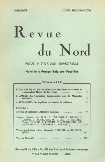 Couverture Revue du Nord n°184. Varia