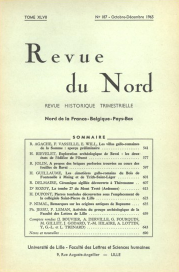 Couverture Revue du Nord n°187. Varia
