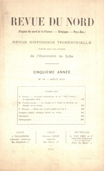 Couverture Revue du Nord n°19. Varia