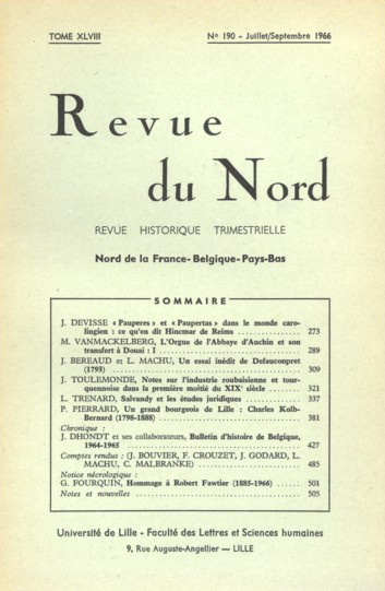 Couverture Revue du Nord n°190. Varia