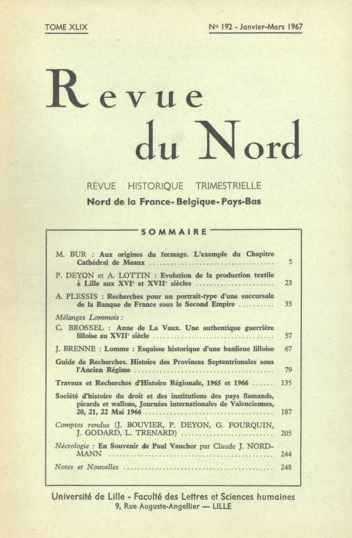 Couverture Revue du Nord n°192. Varia