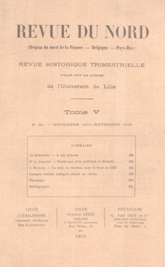 Couverture Revue du Nord n°20. Varia