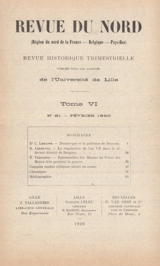 Couverture Revue du Nord n°21. Varia