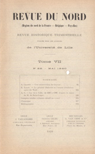 Couverture Revue du Nord n°22. Varia
