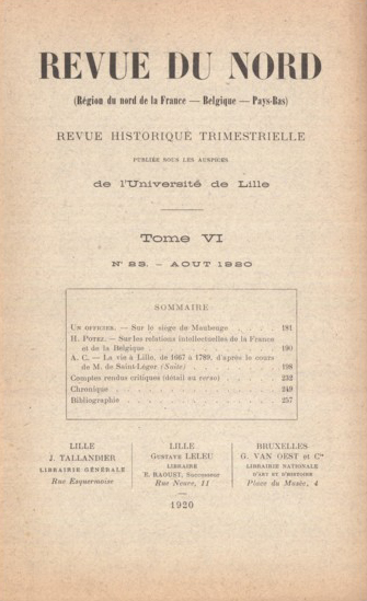 Couverture Revue du Nord n°23. Varia