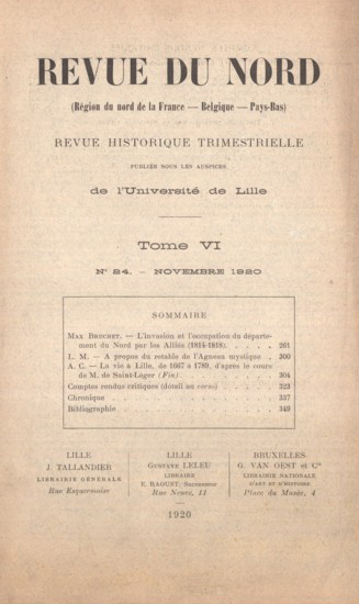 Couverture Revue du Nord n°24. Varia