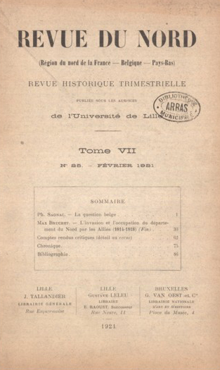 Couverture Revue du Nord n°25. Varia
