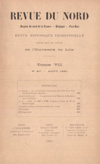Couverture Revue du Nord n°27. Varia