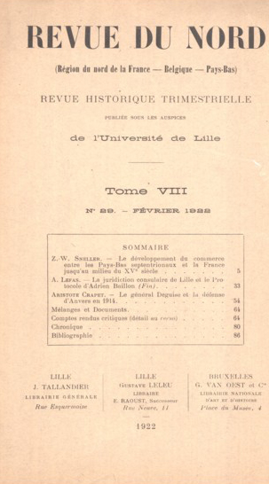 Couverture Revue du Nord n°29. Varia
