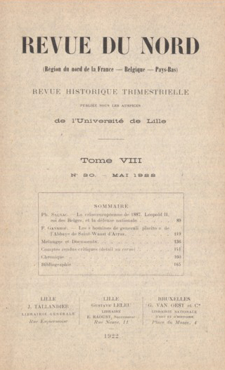 Couverture Revue du Nord n°30. Varia
